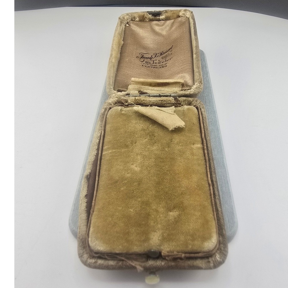 Vintage Estate Jewelry Box Cleveland Brown Velvet Silk Lined Hinged Small 3.5in